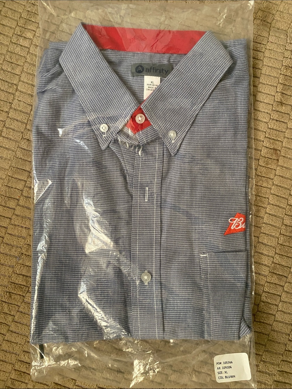 Budweiser Embroidered Logo Light Blue Work Shirt Pocket